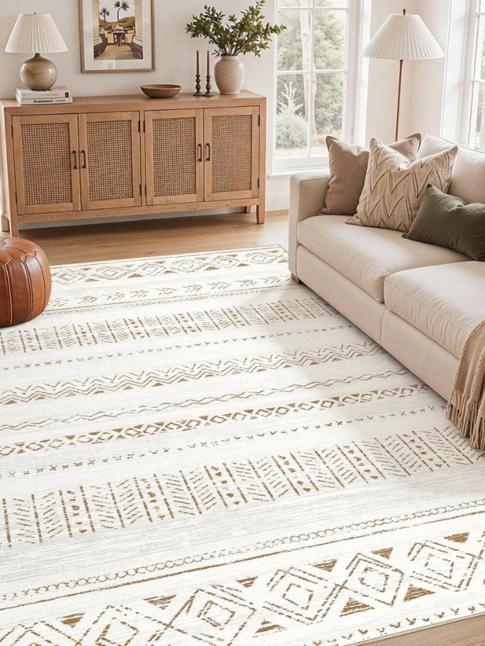 Boho 5x8 Area Rugs for Living Room: Soft Moroccan Washable Rug